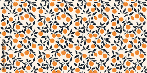 Tangerine pattern with zesty, fruit-themed illustrations. Background seamless pattern.
