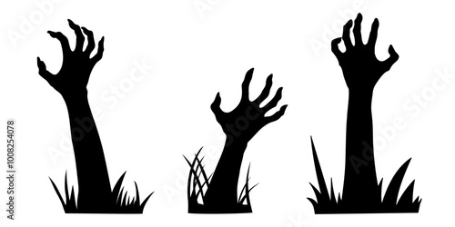 Set of black silhouette zombie hands. Halloween vector illustration