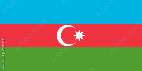 Official national flag of Azerbaijan. Flag of the Republic of Azerbaijan. Correct proportions and colors. Vector illustration
