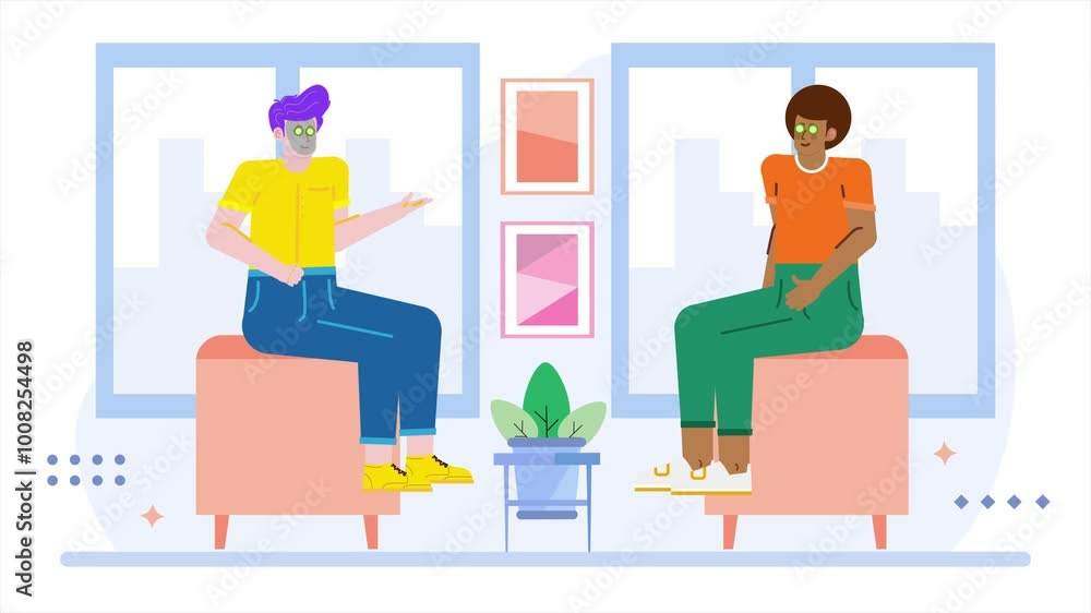 illustration of two animated characters having a friendly conversation animated video illustration of two animated characters having a friendly conversation animated video