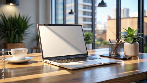 Wallpaper Mural Minimalist laptop resting on a chic table, ideal for tackling tasks or creative endeavors. A thoughtfully designed Torontodigital.ca