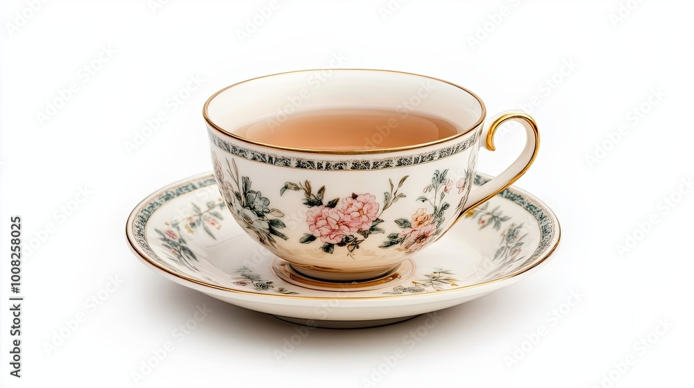 Porcelain Teacup with Floral Design and Golden Rim Porcelain Teacup with Floral Design and Golden Rim