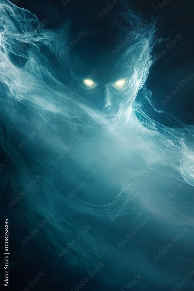 A ghostly figure with glowing eyes emerges from a swirling cloud of ...