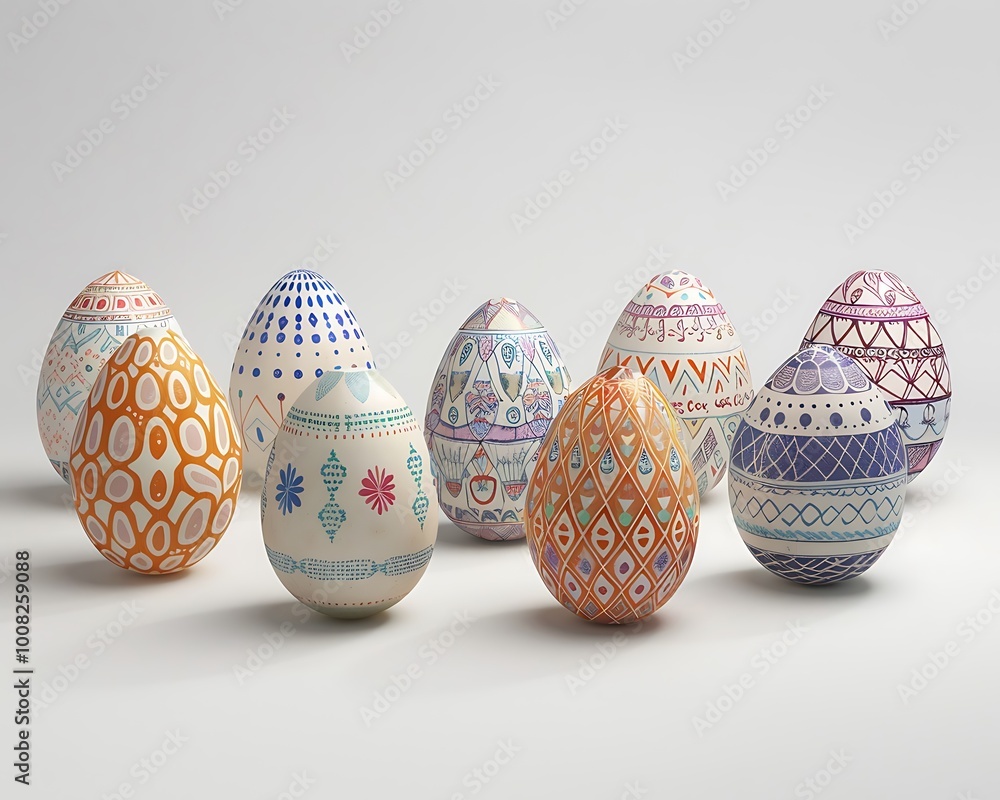 Decorated Easter eggs on a white background. 3D illustration Decorated Easter eggs on a white background. 3D illustration