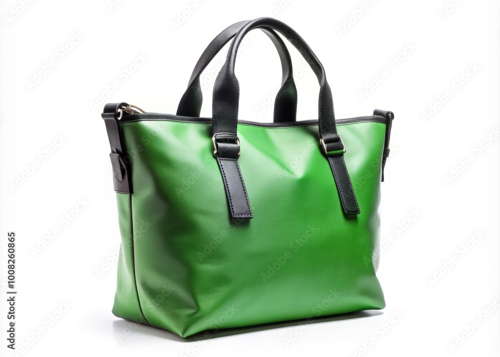 Sport Fashion Green Bag with Black Handles Isolated on White Background for Mockup and Design Use Sport Fashion Green Bag with Black Handles Isolated on White Background for Mockup and Design Use