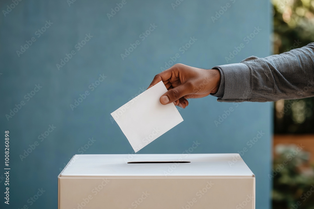 Hand placing a ballot into a box with ample copy space Hand placing a ballot into a box with ample copy space