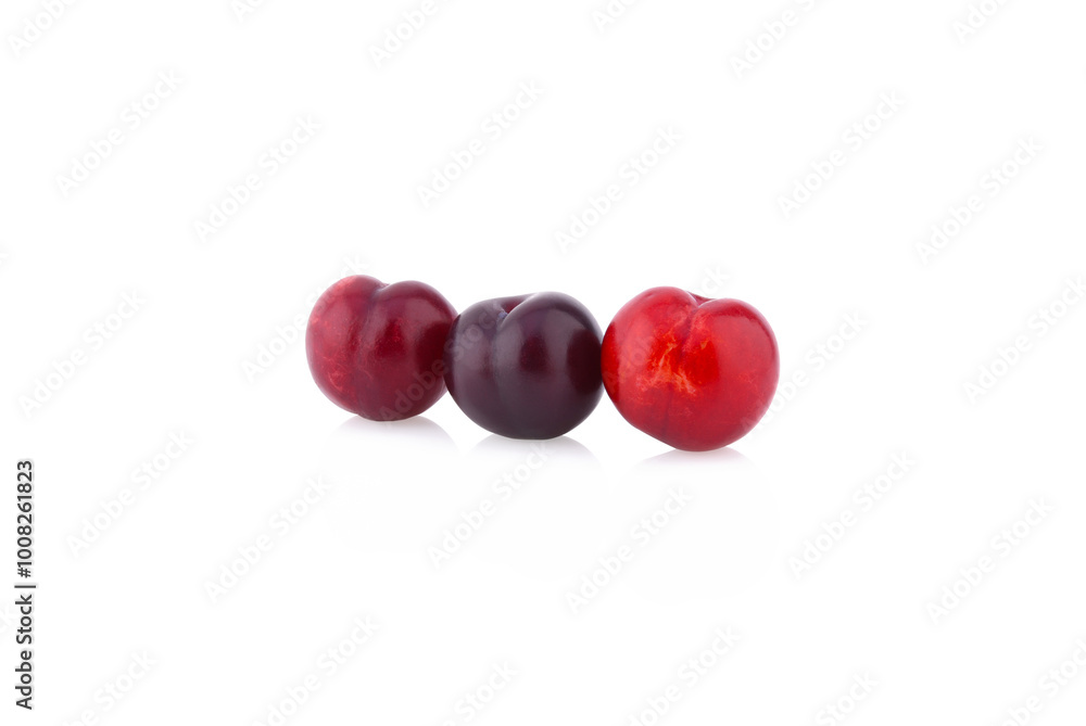 Red Plum fruit isolated on white background. Red Plum fruit isolated on white background.