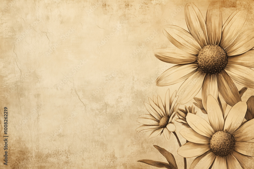 Retro daisy flowers on a textured surface with room for text Retro daisy flowers on a textured surface with room for text
