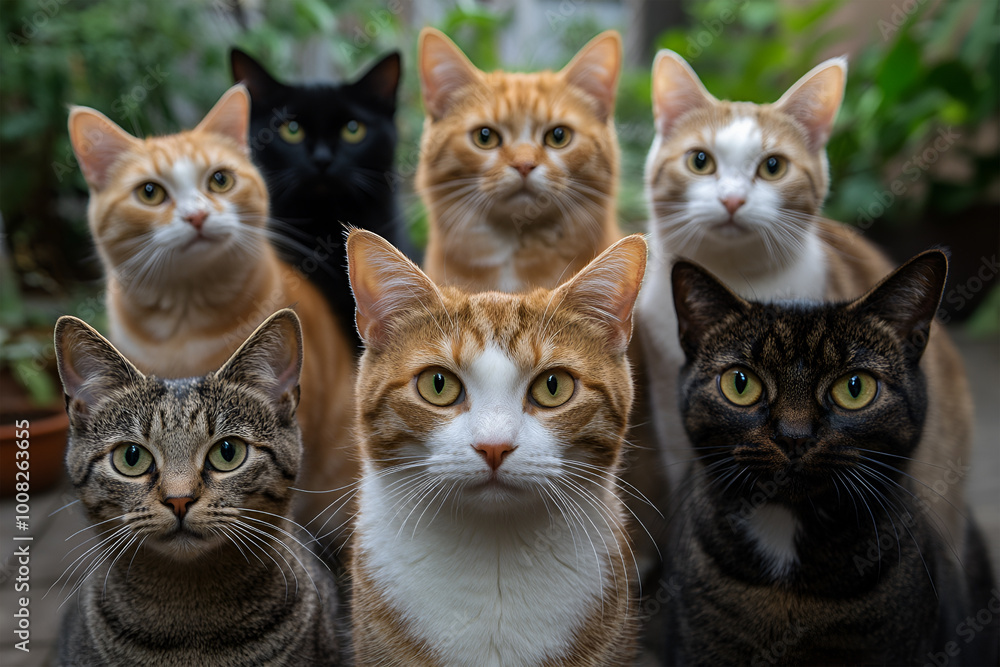 A lot of cats are looking at the camera A lot of cats are looking at the camera