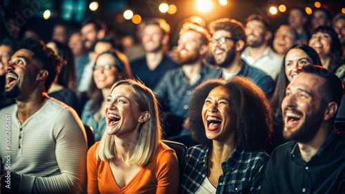 Diverse Group of People Laughing at a Comedy Show



 photo