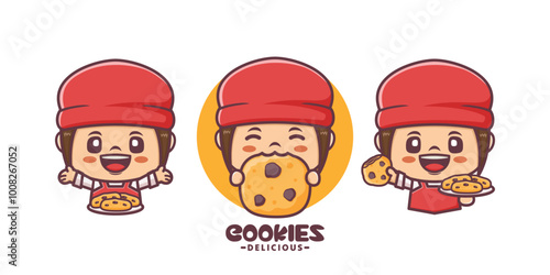 Cute girl cartoon mascot with cookies