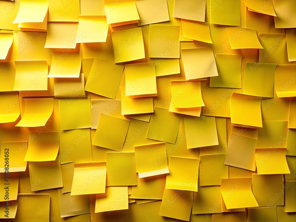 Vibrant Yellow Collection of Paper Notes Displayed Creatively on a Bright Surface for Inspiration Vibrant Yellow Collection of Paper Notes Displayed Creatively on a Bright Surface for Inspiration