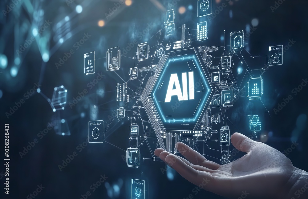 A Hand Holding a Tablet with the Word AI on Technology Background
A Hand Holding a Tablet with the Word AI on Technology Background