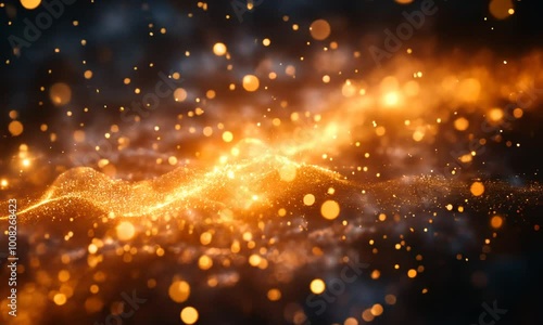 Abstract Background with Golden Glowing Particles photo