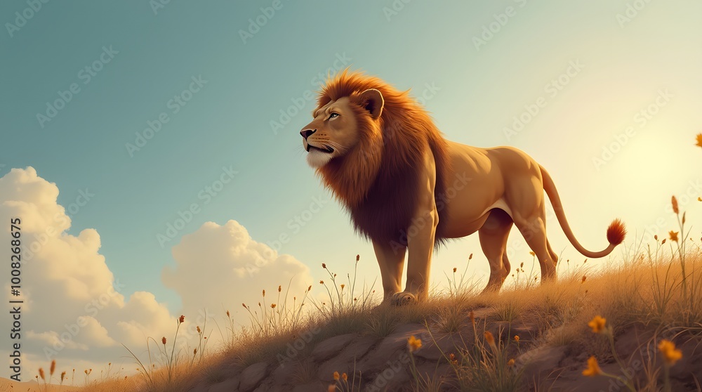strong and confident lion on a hill strong and confident lion on a hill