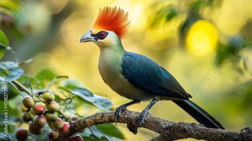 The red-crested turaco is a type of bird found only in western Angola. It eats fruit and is part of a group of African birds called turacos. photo