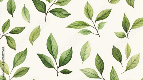 Green plant and leafs pattern. Pencil, hand drawn natural illustration. Simple organic plants design. Botany vintage graphic art. 4k wallpaper, background. Simple, minimal, clean design 