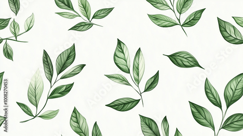 Green plant and leafs pattern. Pencil, hand drawn natural illustration. Simple organic plants design. Botany vintage graphic art. 4k wallpaper, background. Simple, minimal, clean design
