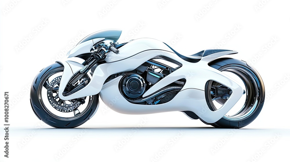 Futuristic White Motorcycle with Exposed Engine and Sleek Design Futuristic White Motorcycle with Exposed Engine and Sleek Design