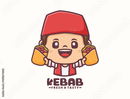 Kebab cartoon mascot design. food logo template