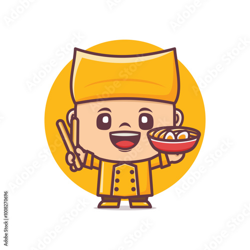 Chef cartoon mascot with noodle