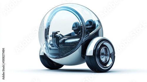 Futuristic, Single-Seater, Enclosed, Electric Vehicle with Transparent Canopy
