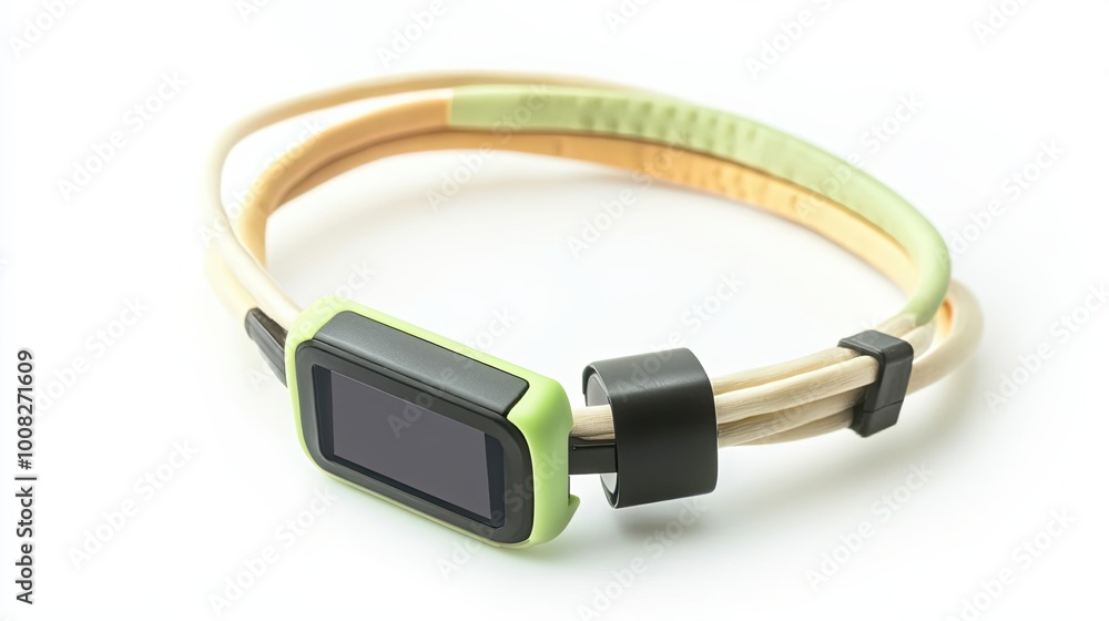 Green and Beige Smartwatch with Black Strap and Display Green and Beige Smartwatch with Black Strap and Display