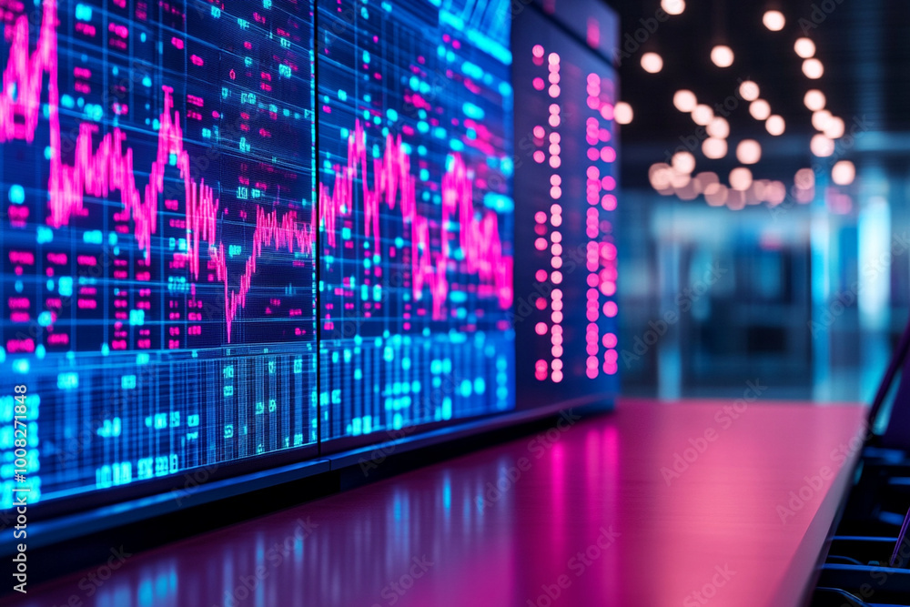 digital display showcasing vibrant stock market data with colorful graphs and charts. sleek design and bright colors create an engaging atmosphere for financial analysis digital display showcasing vibrant stock market data with colorful graphs and charts. sleek design and bright colors create an engaging atmosphere for financial analysis