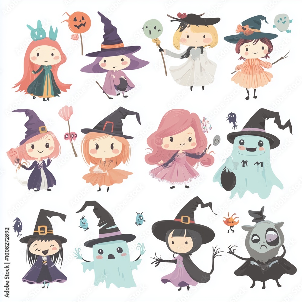 Obraz premium Happy Halloween ,cute witch, witch costume