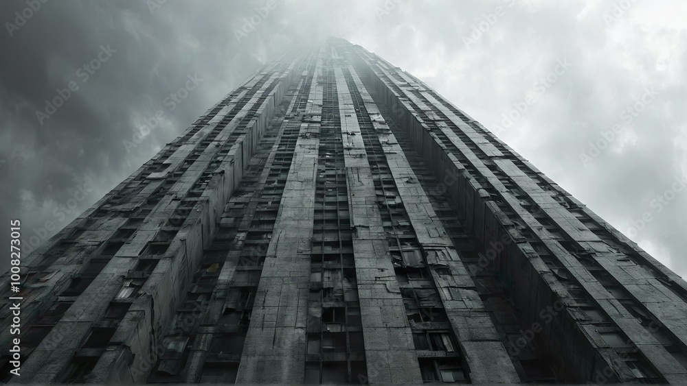 Fototapeta premium Dystopian Brutalism Skyscraper Architecture - Building dystopian brutalism design