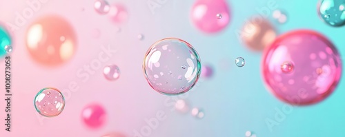 Colorful soap bubbles floating in the air, showcasing vibrant hues against a soft gradient background, perfect for creating whimsical and playful designs.