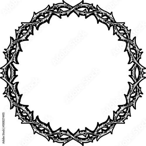 A compact and intricate vector illustration of a thorny ring, resembling a smaller, denser version of the crown of thorns. Ideal for logos, emblems, or t-shirt designs