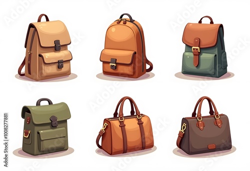 Flat design style women bag vector illustration, sling bag icon in cartoon style, fashionable woman bags set
