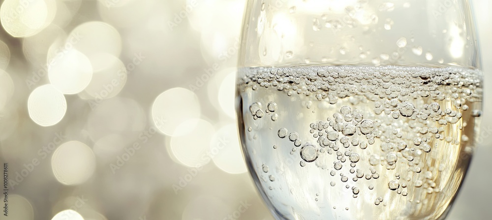 Crisp, clear sparkling water bubbles effervescently in a glas Crisp, clear sparkling water bubbles effervescently in a glas