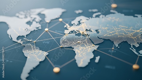 Abstract world map with network connections on blue background.