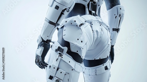 Close-up of a White Futuristic Robot's Lower Body