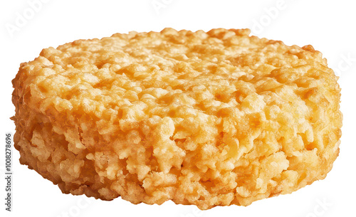 Crispy rice cake with a golden, crunchy surface. Transparent background. photo