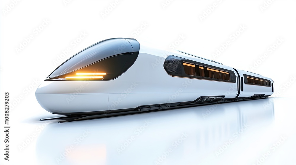 Sleek White Modern High-Speed Train Isolated on White Background Sleek White Modern High-Speed Train Isolated on White Background