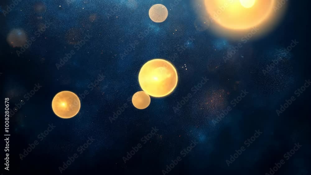 Golden orbs glow brightly against a dark blue sky Golden orbs glow brightly against a dark blue sky