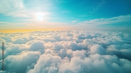 Stunning View of Fluffy Clouds and Clear Blue Sky from Above