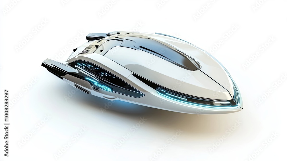 Futuristic White Spaceship with Blue Lights Futuristic White Spaceship with Blue Lights