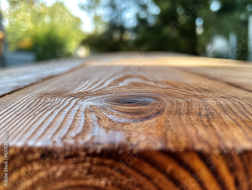 A close-up of the grain and texture of a laminated timber beam, showcasing the natural beauty of mass timber. photo