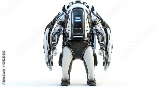 Futuristic White and Black Exosuit with Advanced Technology photo