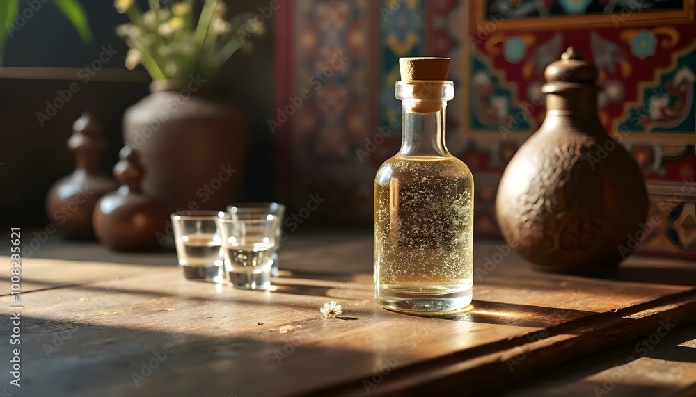 Shimiin Arkhi Distilled Milk Liquor in Ornate Bottle (Mongolian Cuisine) Shimiin Arkhi Distilled Milk Liquor in Ornate Bottle (Mongolian Cuisine)