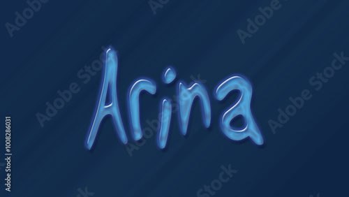 Water bubble 3D text effect of name Arina 0n blue background.	 photo