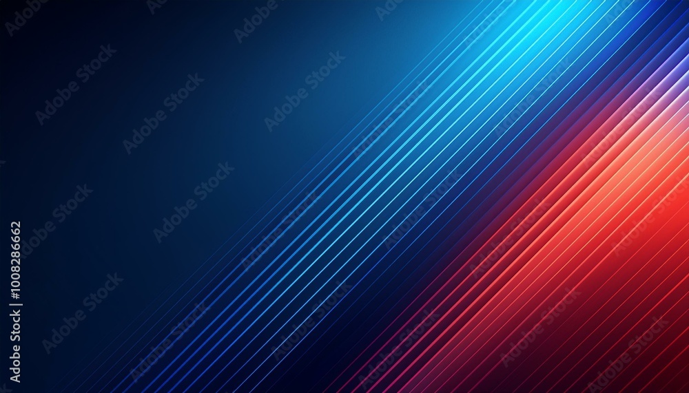Fototapeta premium Colorful Lights Speed Concept. Vibrant Diagonal Stripes Abstract Background. Red and dark blue background. Decorative horizontal banner. Digital artwork raster bitmap illustration. 
