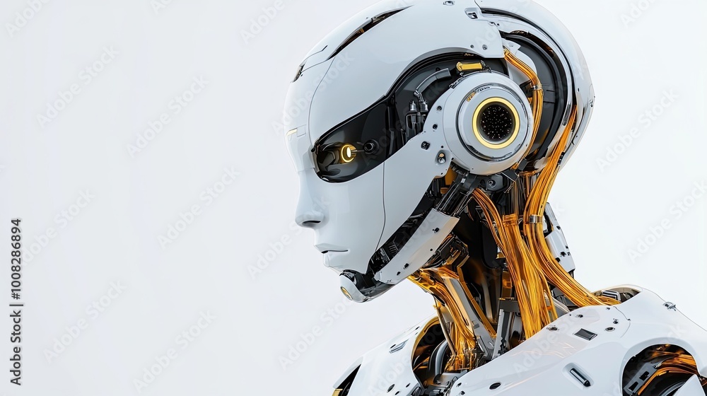 Fototapeta premium Close-up Profile of a Futuristic White Robot with Visible Internal Wiring