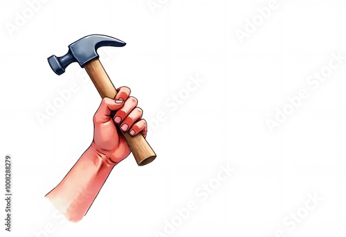 Hand with hammer tool photo