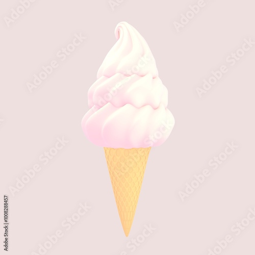 3D render cartoon soft serve vanilla ice cream object on pastel background.