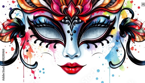 Vibrant Masquerade Mask Illustration , Generate AI photo